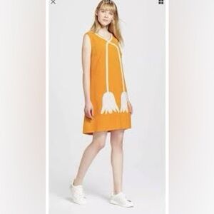 Victoria Beckham for Target Orange Sleeveless Midi Dress with White Floral Trim